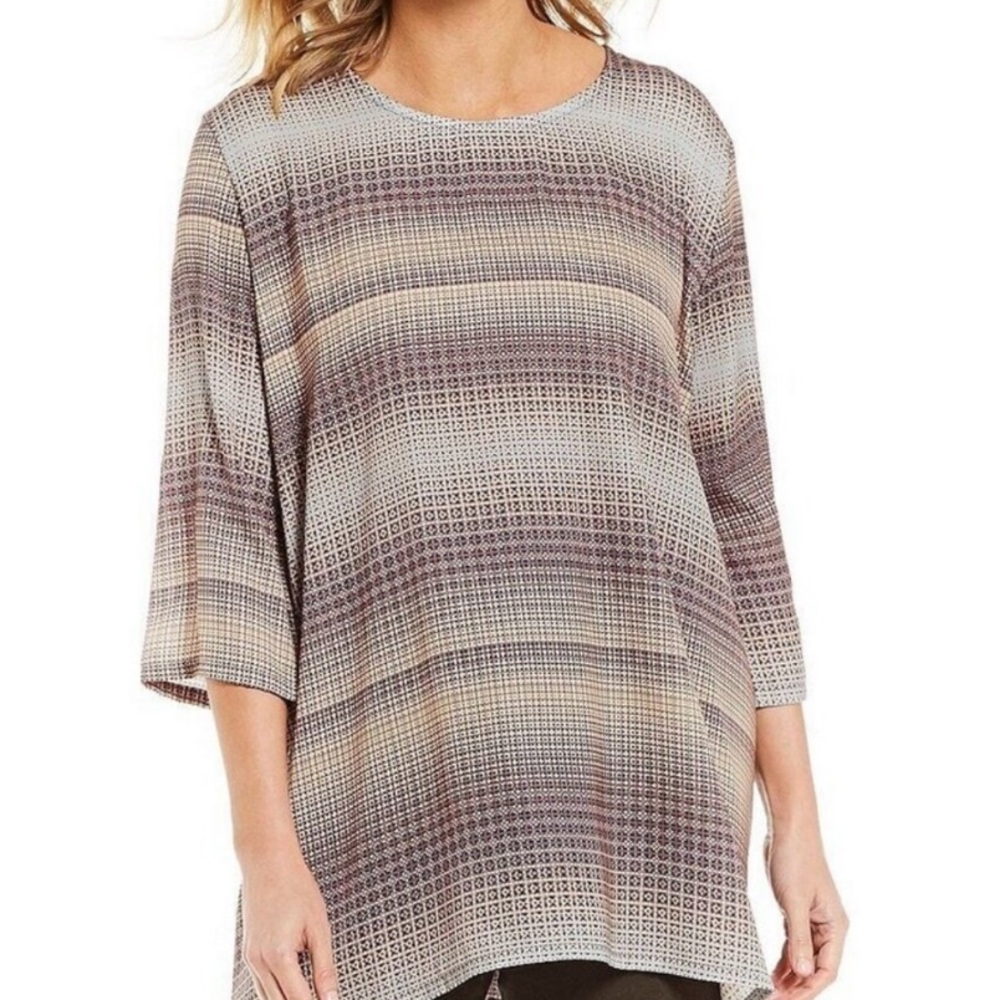 Bryn Walker Aida Tunic Geometric Print Top Size XL Lagenlook Oversized